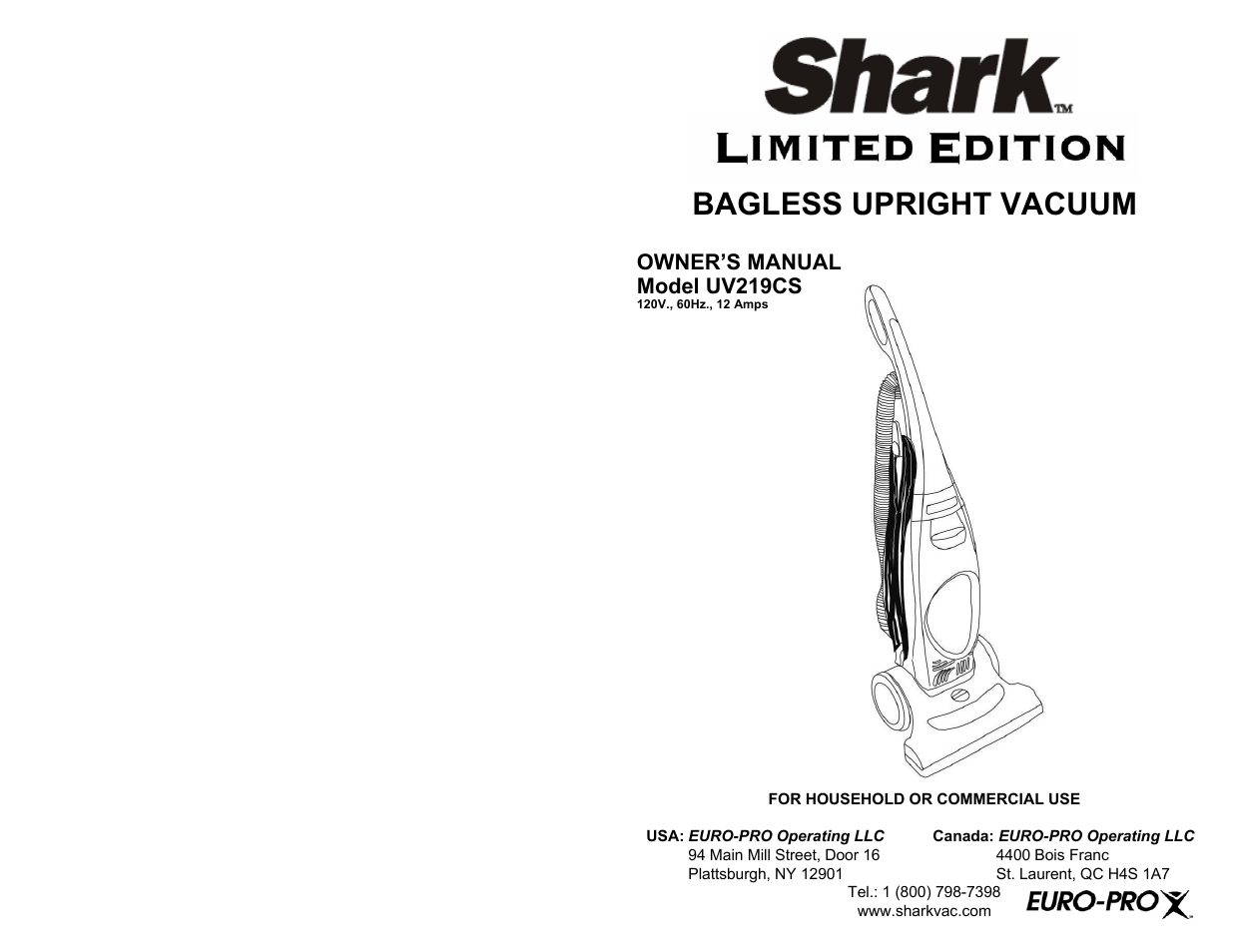 Shark UV219CS User Manual | 8 pages