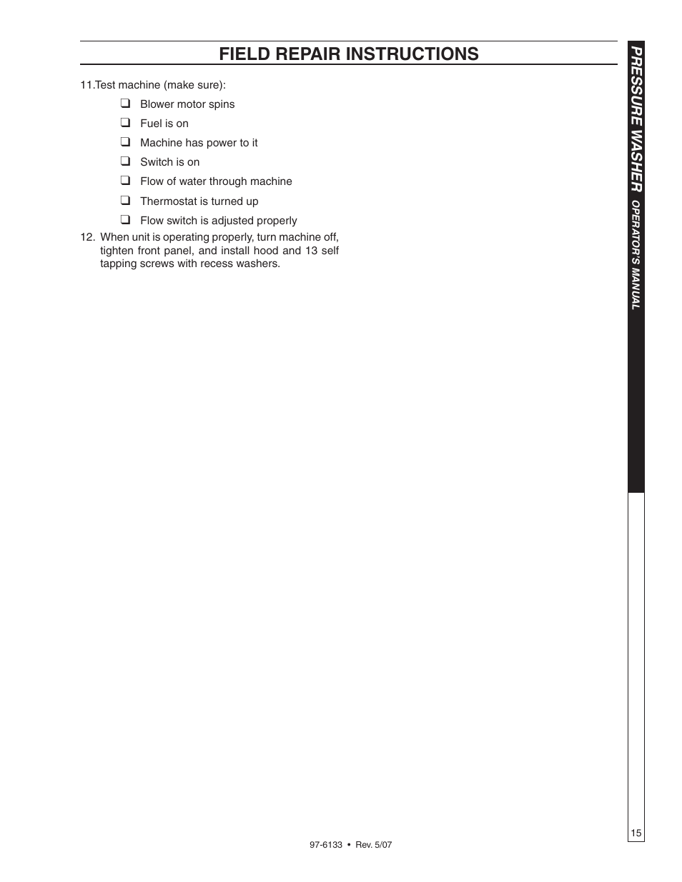 Field repair instructions, Pressure w asher | Shark HP-5030D User Manual | Page 15 / 22