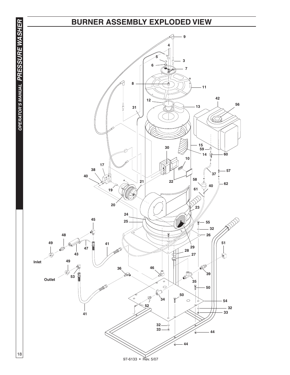 Burner assembly exploded view, Pressure w asher | Shark HP-5030D User Manual | Page 18 / 22