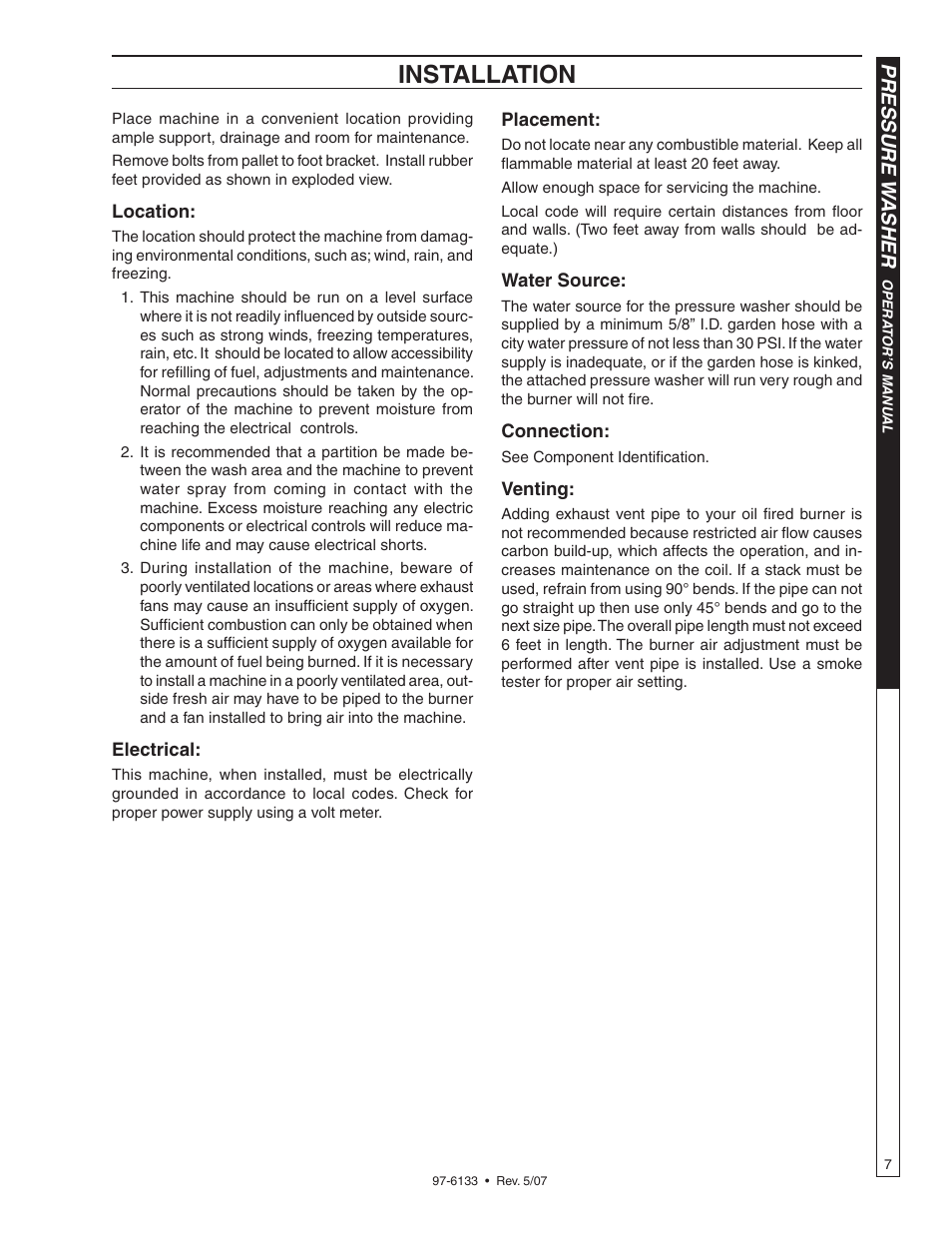 Installation, Pressure w asher | Shark HP-5030D User Manual | Page 7 / 22