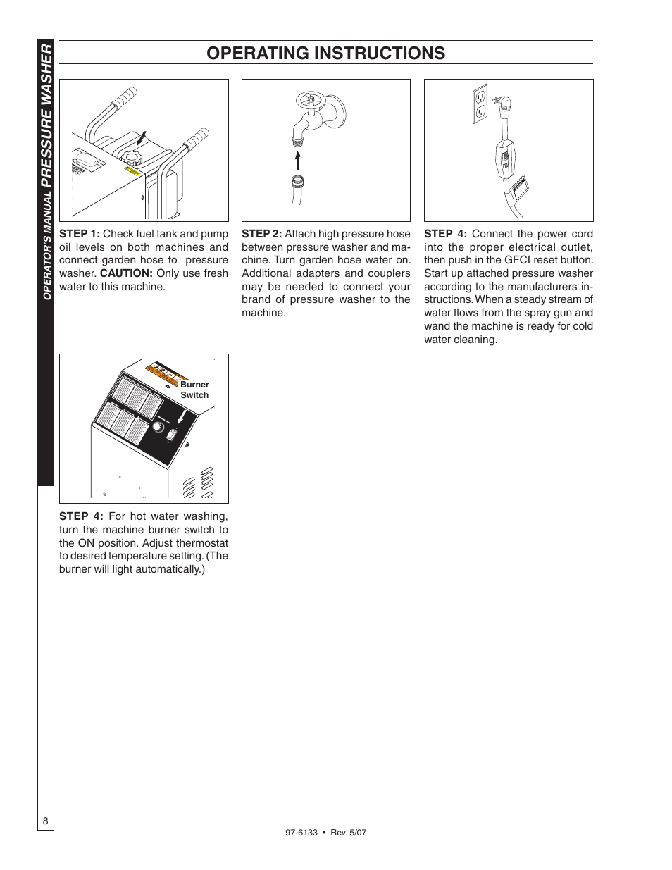 Operating instructions, Pressure w asher | Shark HP-5030D User Manual | Page 8 / 22