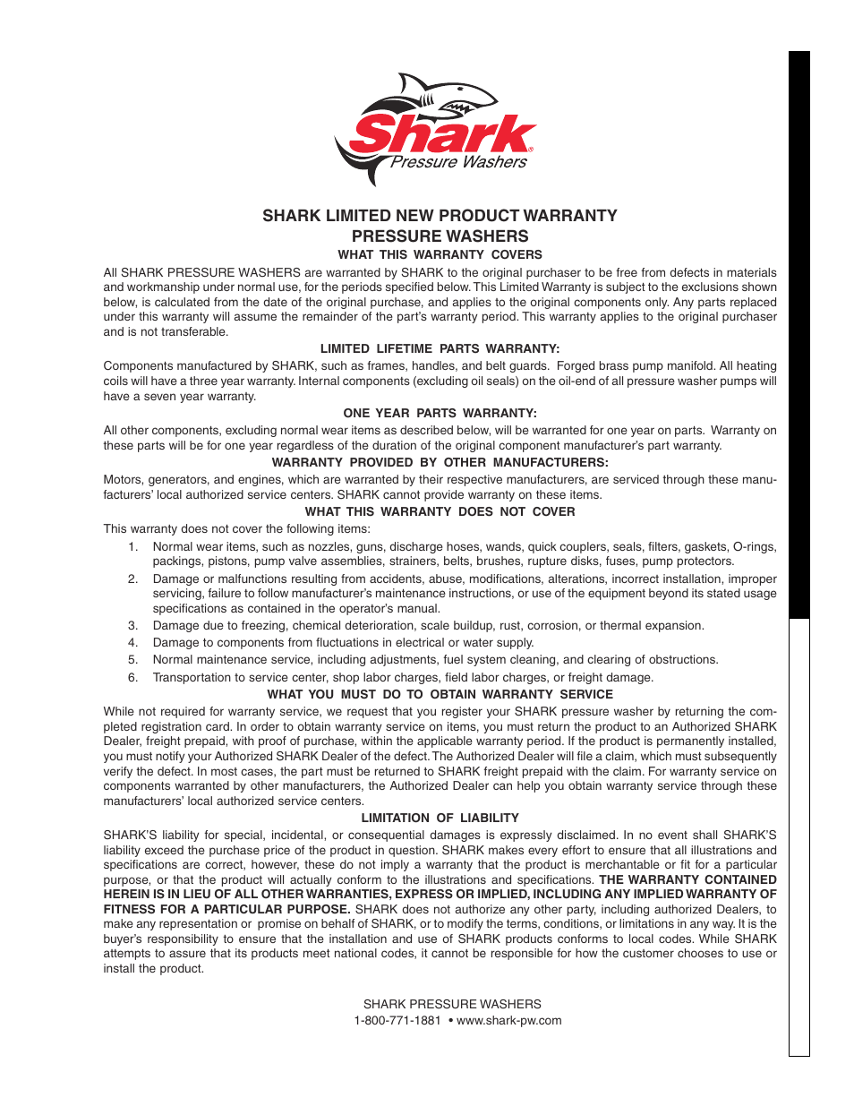 Pressure w asher w arranty | Shark SSG-503027E User Manual | Page 33 / 34