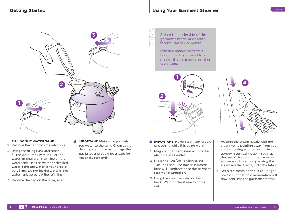 Getting started, Using your garment steamer | Shark SC637 User Manual | Page 10 / 10