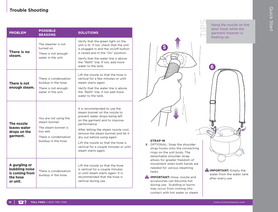 Trouble shooting, Quick start | Shark SC637 User Manual | Page 5 / 10