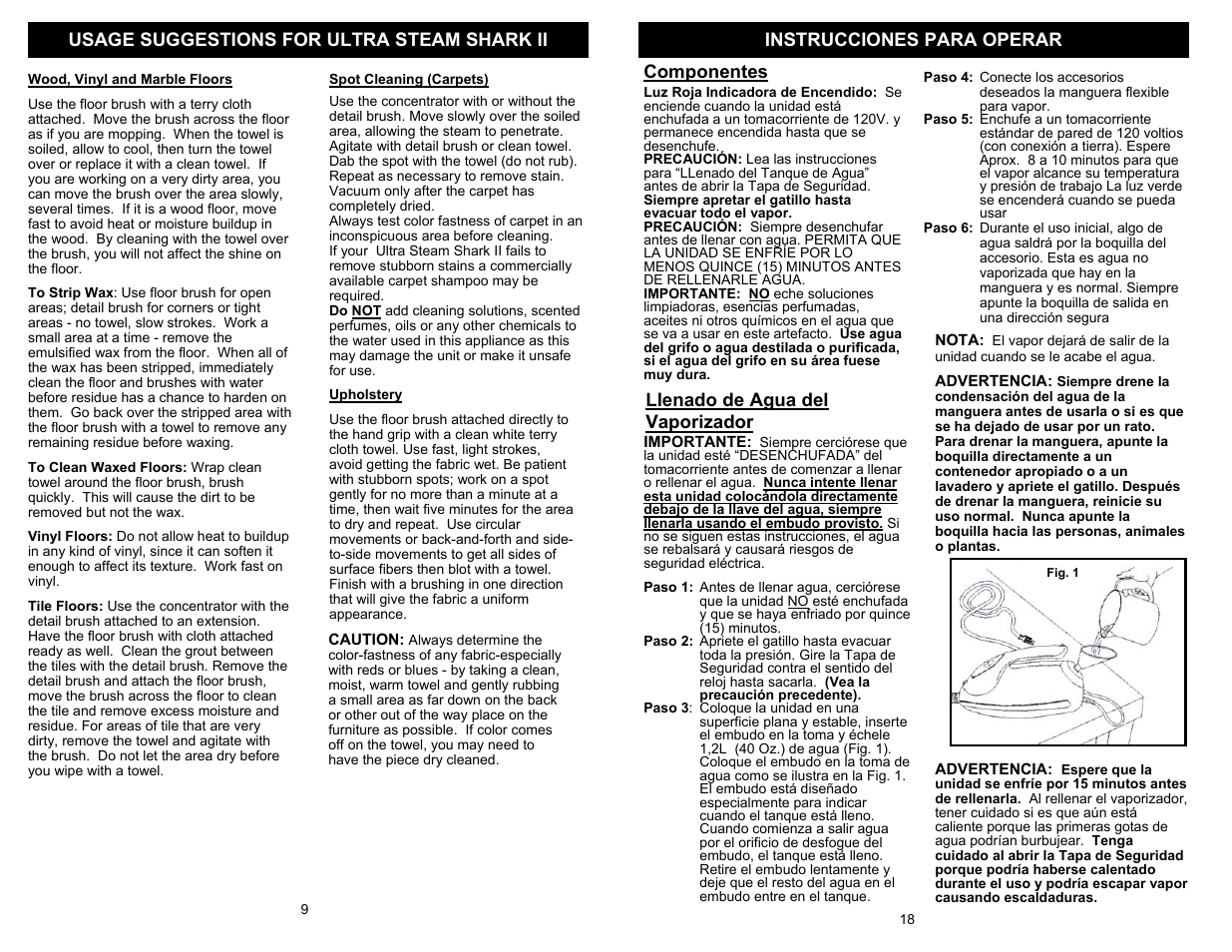 Llenado de agua del vaporizador | Shark EP908 User Manual | Page 10 / 14