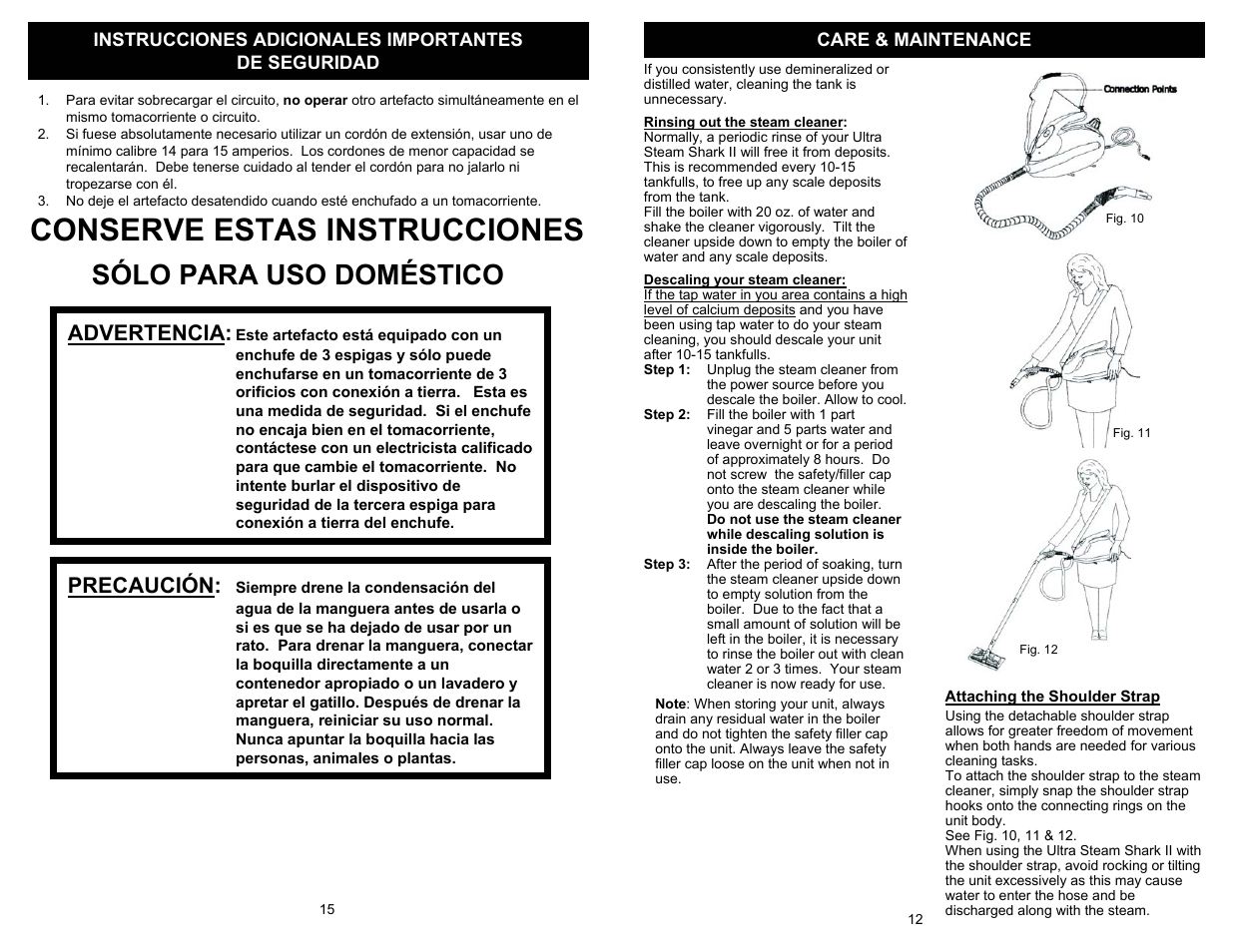 Conserve estas instrucciones, Sólo para uso doméstico, Advertencia | Precaución | Shark EP908 User Manual | Page 13 / 14