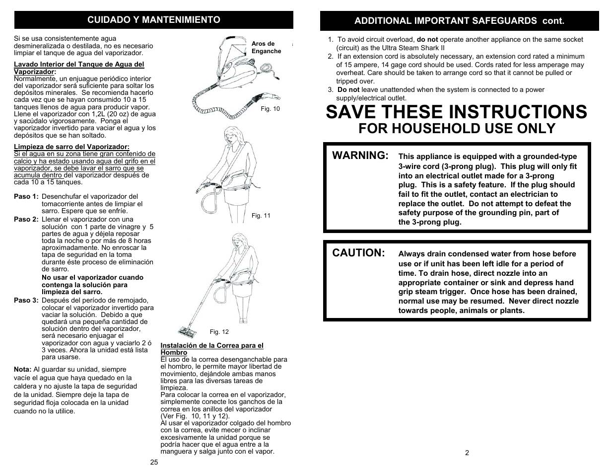 Save these instructions, For household use only, Warning | Caution | Shark EP908 User Manual | Page 3 / 14