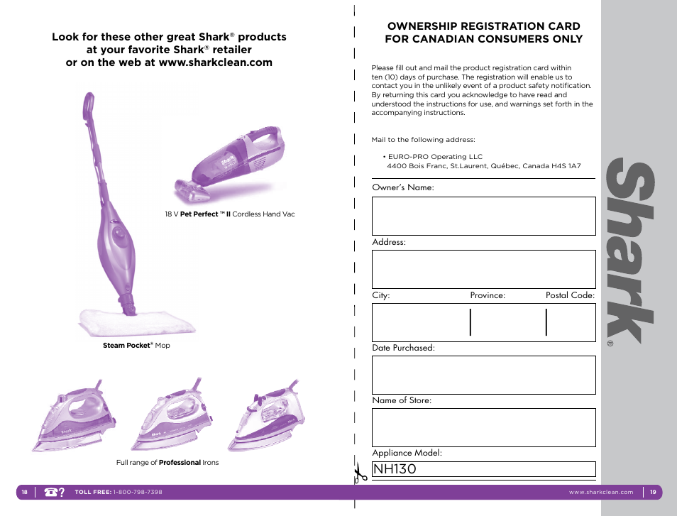 Nh130, Look for these other great shark, Products at your favorite shark | Shark NH130 User Manual | Page 10 / 11
