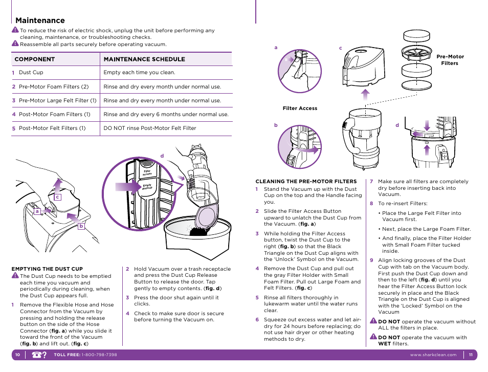Maintenance | Shark NH130 User Manual | Page 6 / 11
