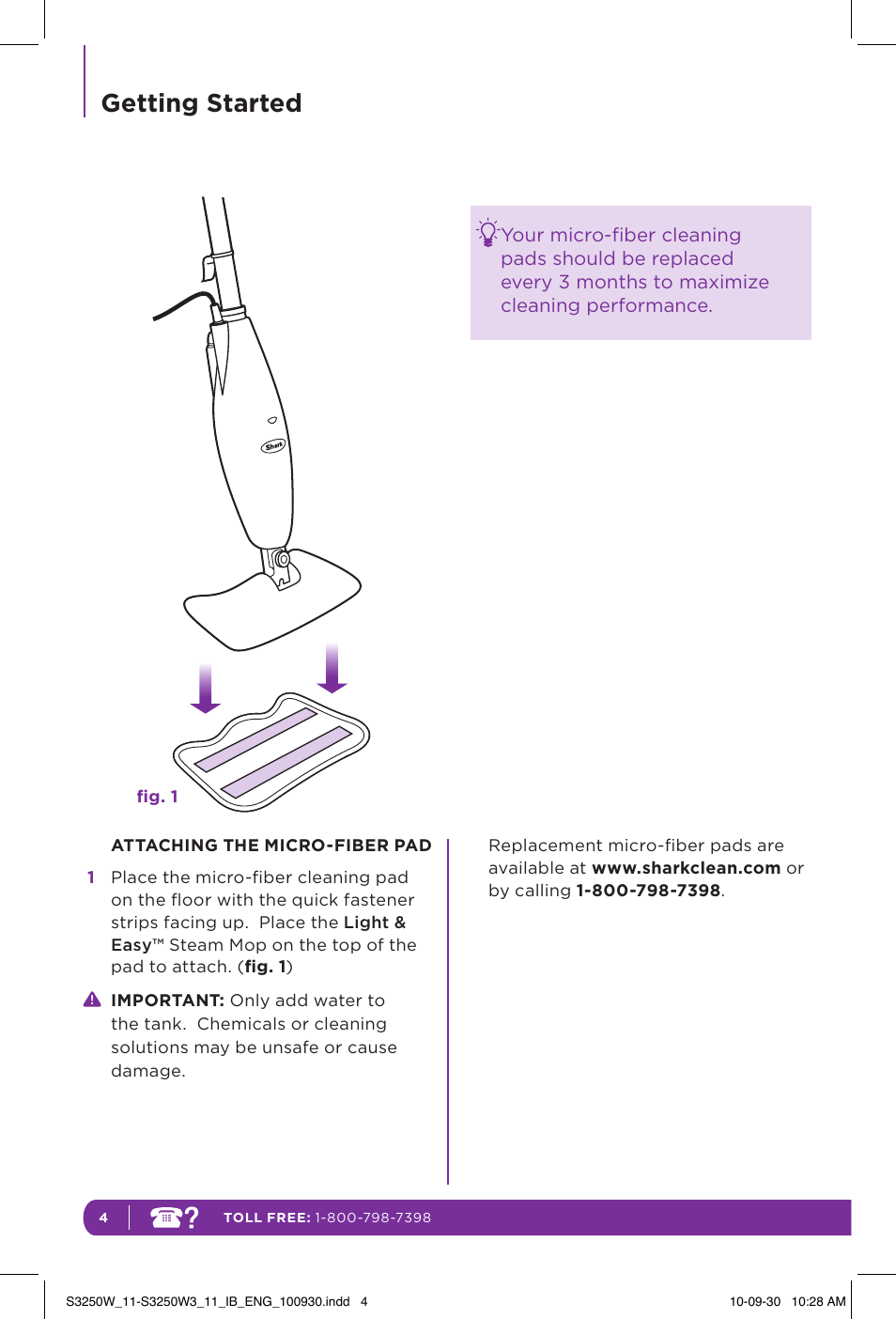 Getting started | Shark LIGHT & EASY S3250W User Manual | Page 10 / 20