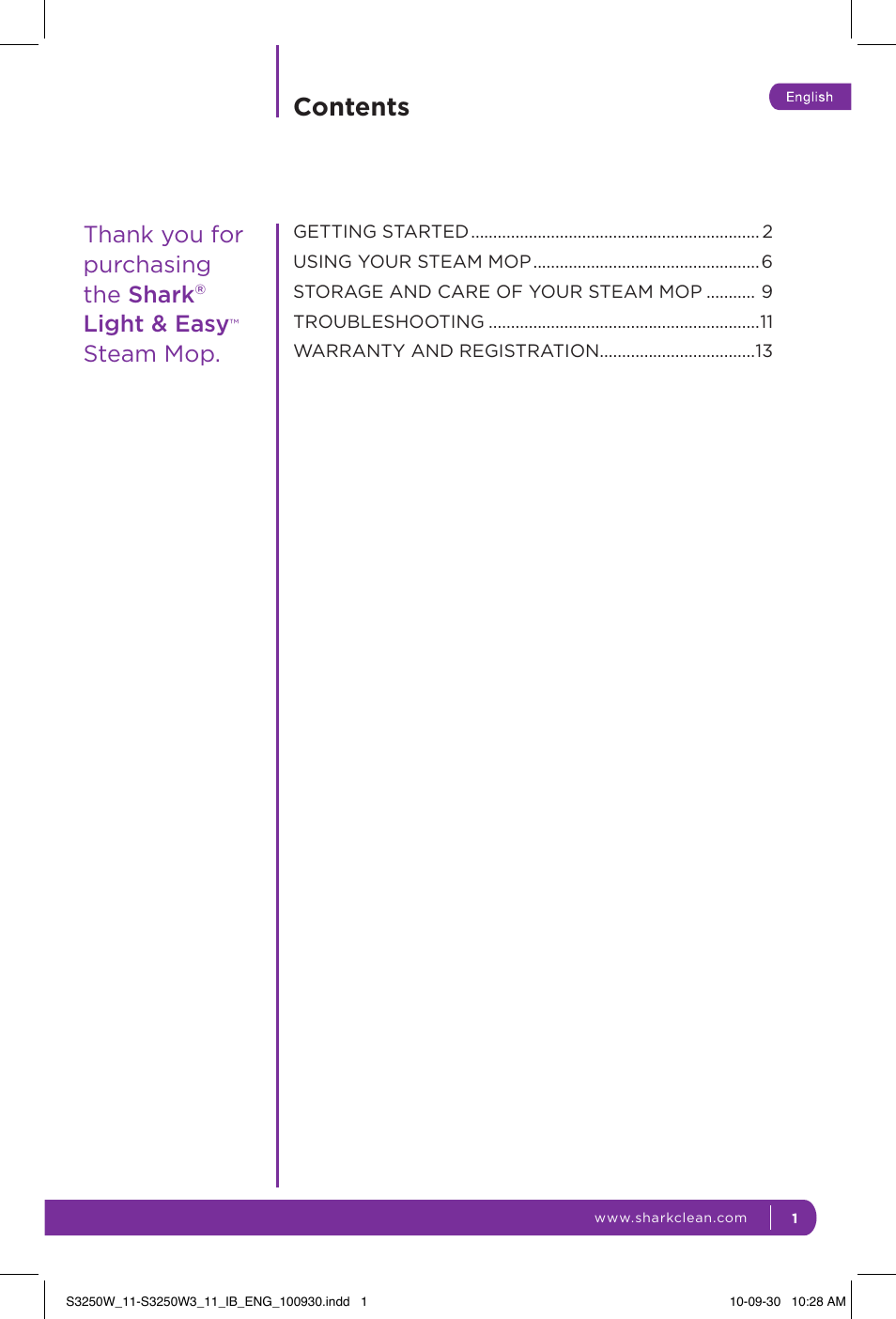 Shark LIGHT & EASY S3250W User Manual | Page 7 / 20