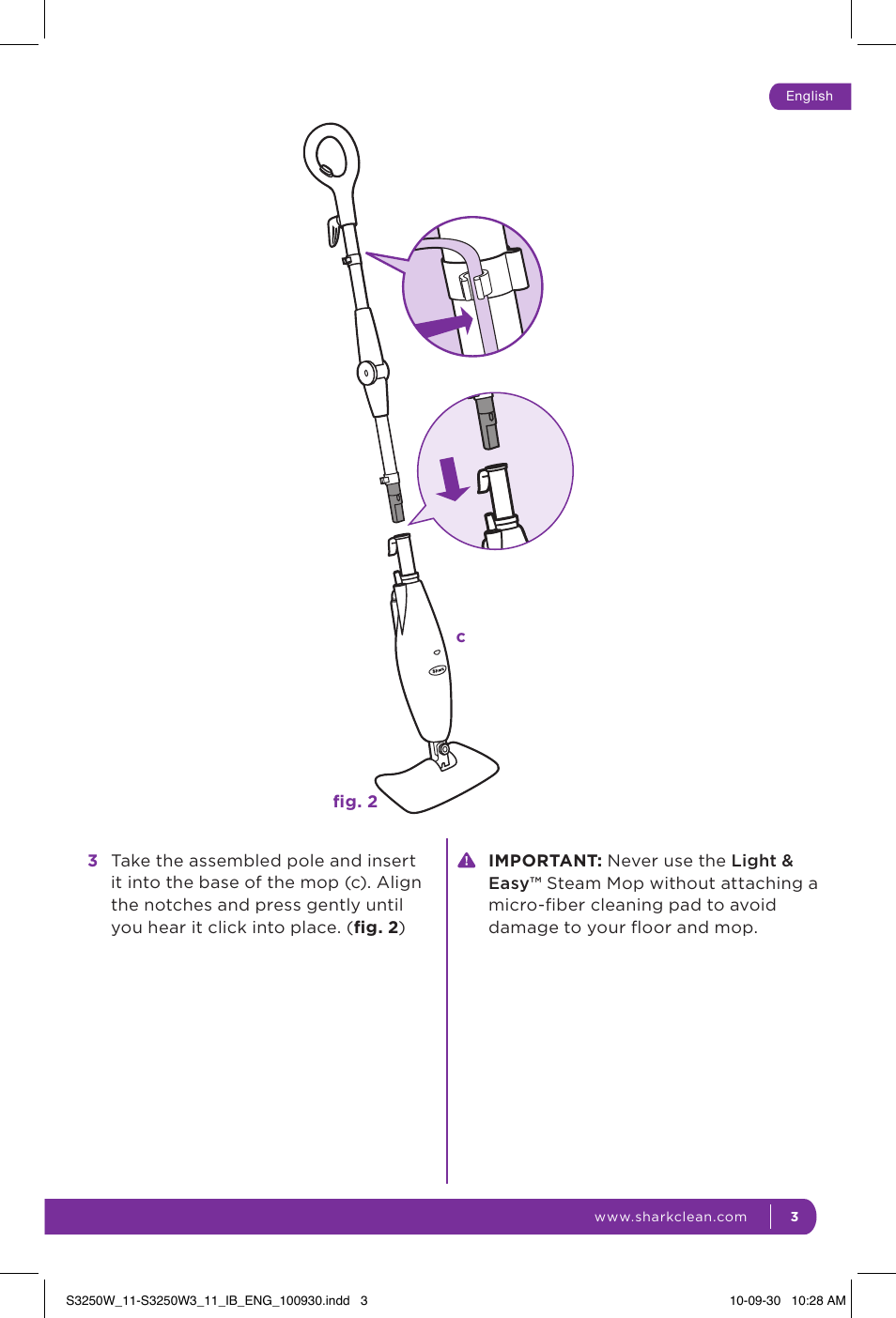 Shark LIGHT & EASY S3250W User Manual | Page 9 / 20