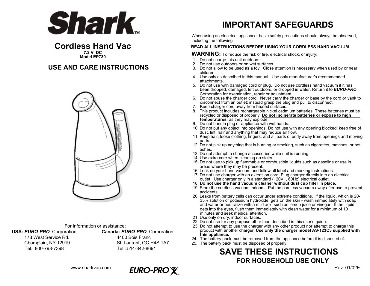 Shark EP730 User Manual | 5 pages