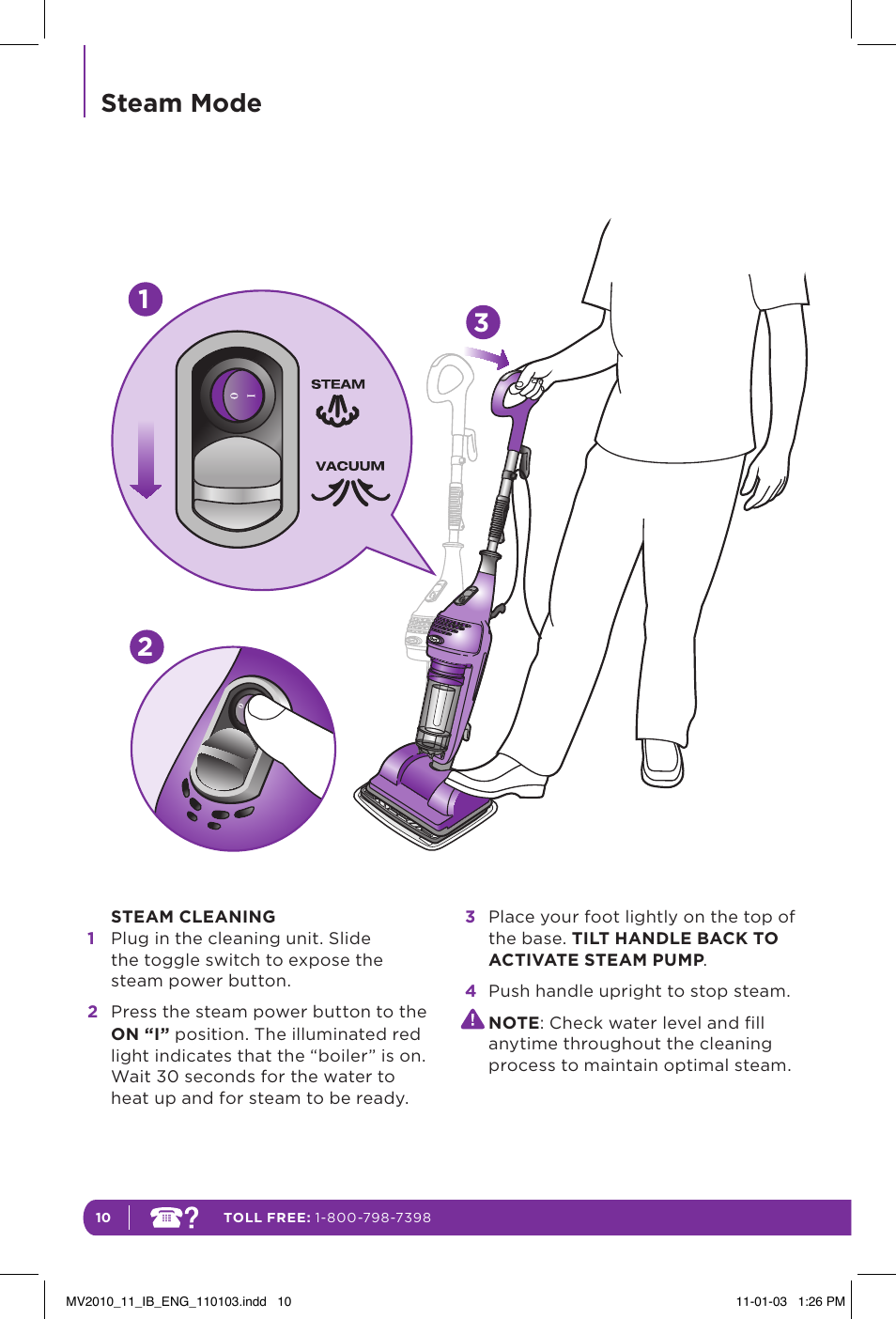 Steam mode | Shark VAC-THEN-STEAM MV2010 User Manual | Page 14 / 20