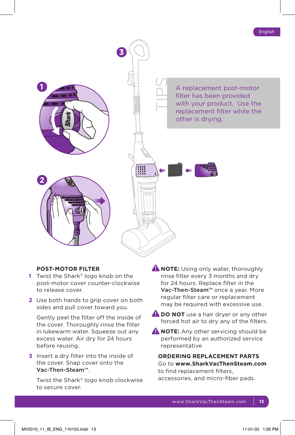 Shark VAC-THEN-STEAM MV2010 User Manual | Page 17 / 20