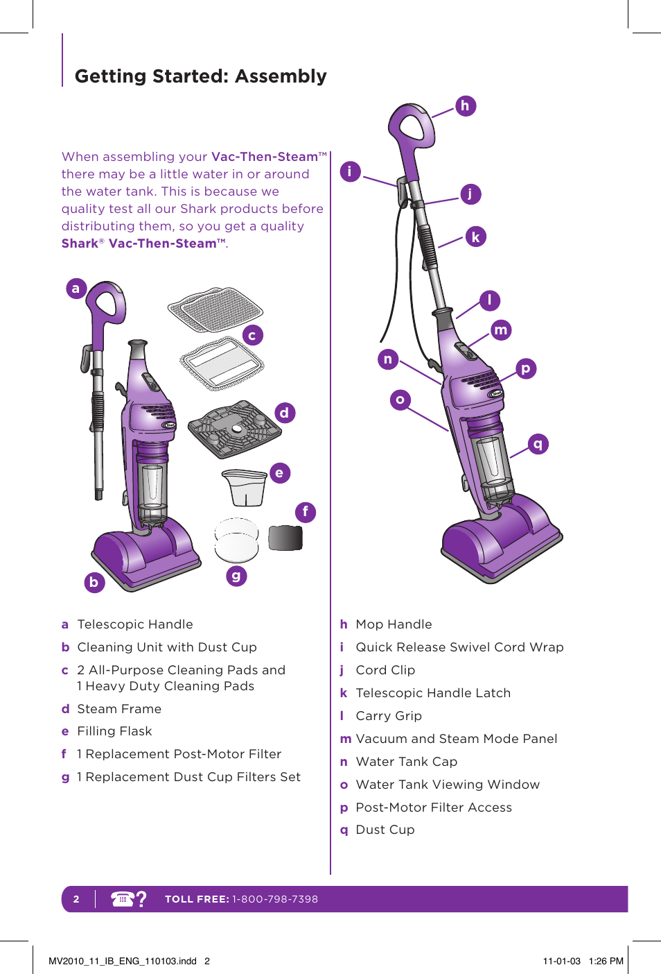 Getting started: assembly | Shark VAC-THEN-STEAM MV2010 User Manual | Page 6 / 20