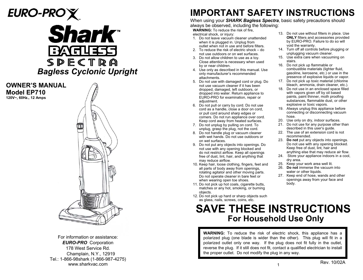 Shark EP710 User Manual | 7 pages