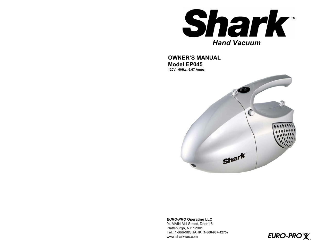 Shark EP045 User Manual | 6 pages