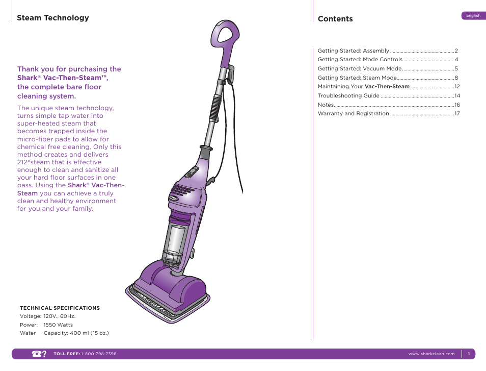 Shark VAC-THEN-STEAM MV2010WM User Manual | Page 3 / 11