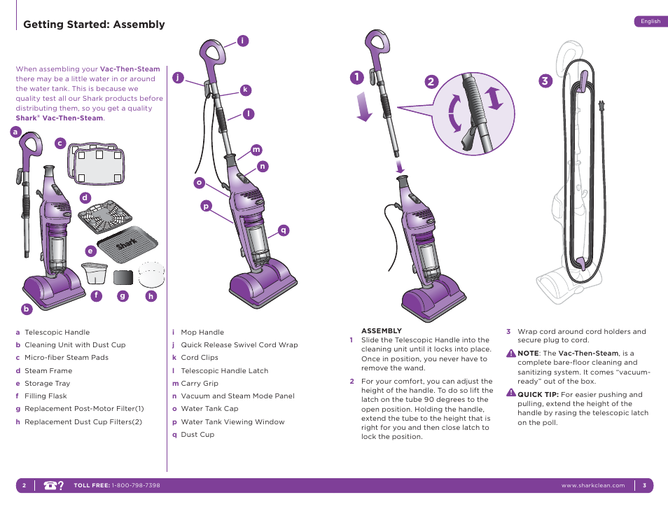 Getting started: assembly | Shark VAC-THEN-STEAM MV2010WM User Manual | Page 4 / 11