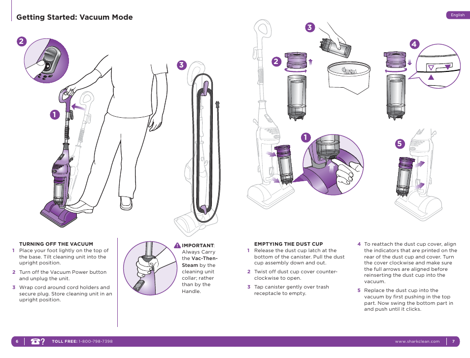 Getting started: vacuum mode | Shark VAC-THEN-STEAM MV2010WM User Manual | Page 6 / 11