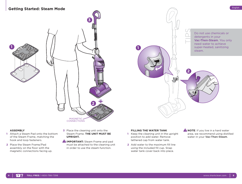 Getting started: steam mode | Shark VAC-THEN-STEAM MV2010WM User Manual | Page 7 / 11