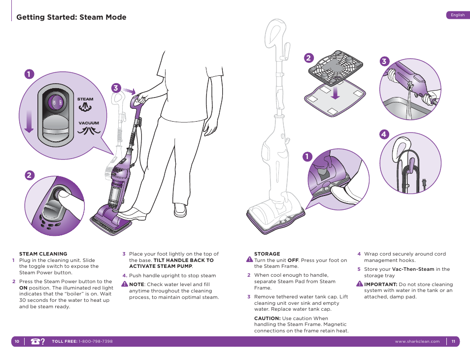 Getting started: steam mode | Shark VAC-THEN-STEAM MV2010WM User Manual | Page 8 / 11