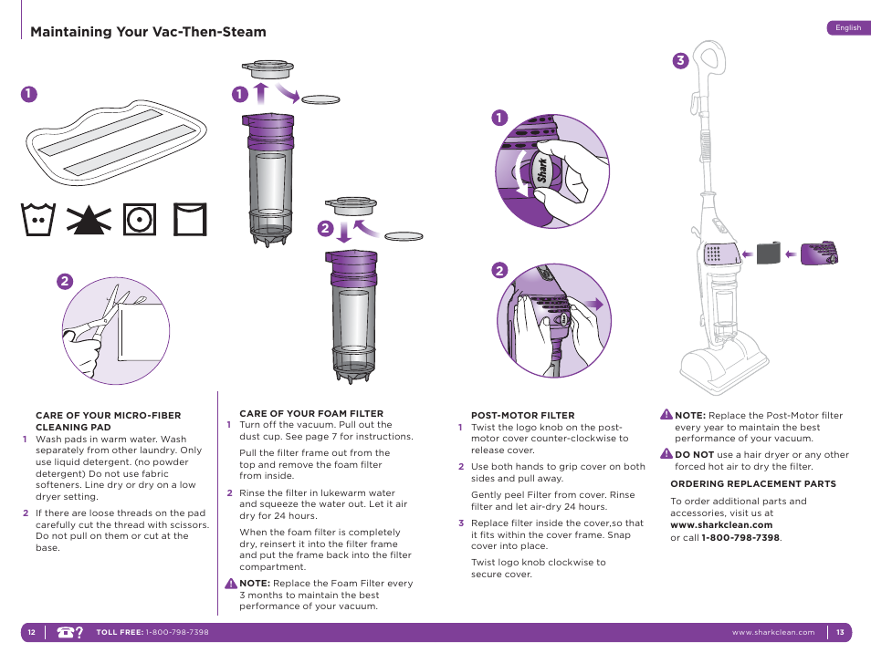 Maintaining your vac-then-steam | Shark VAC-THEN-STEAM MV2010WM User Manual | Page 9 / 11