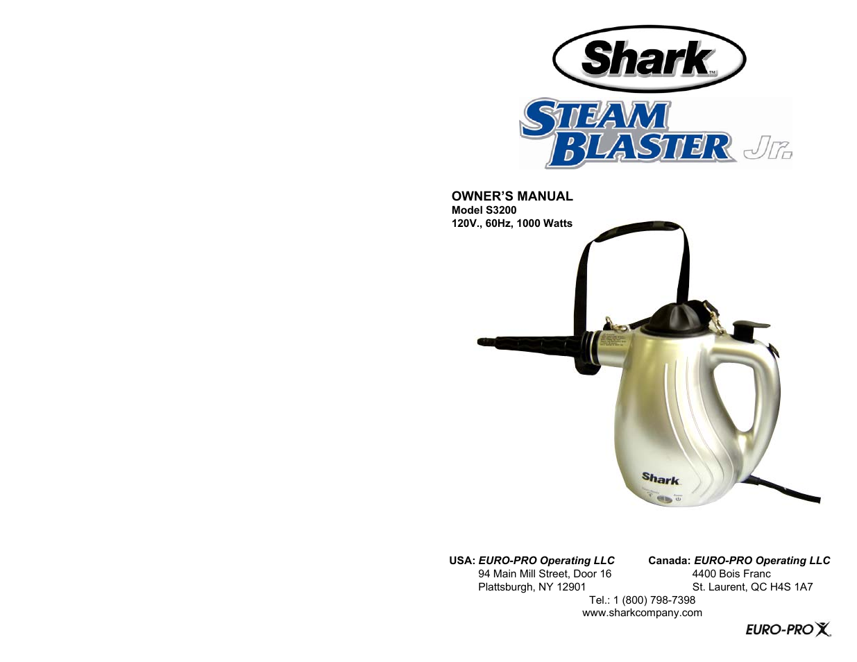 Shark STEAM BLASTER JR. S3200 User Manual | 8 pages
