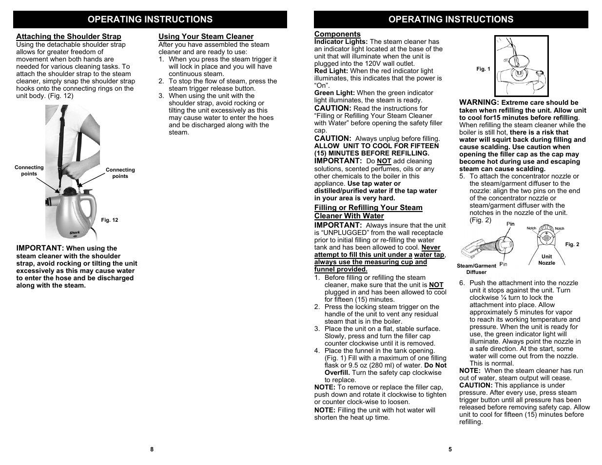 Operating instructions | Shark STEAM BLASTER JR. S3200 User Manual | Page 7 / 8