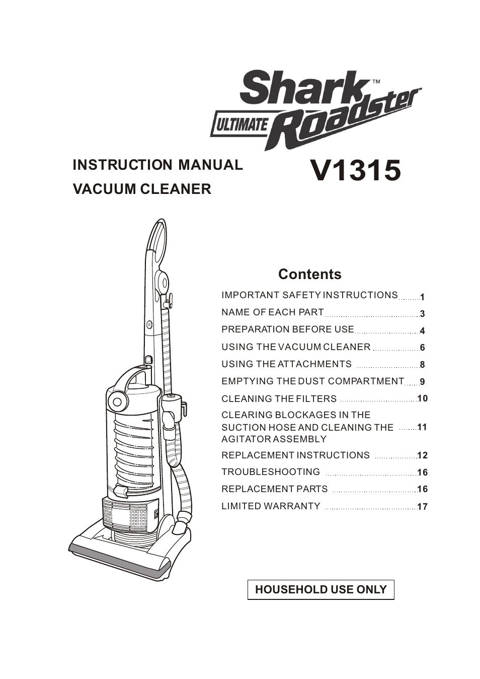 Shark V1315 User Manual | 18 pages