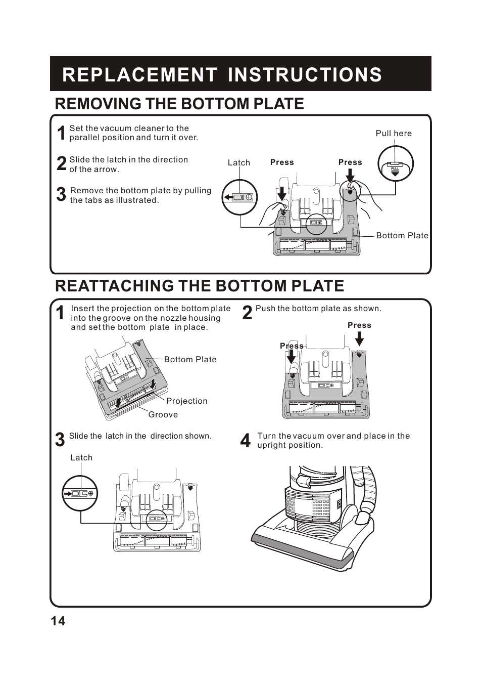 Т³гж 15, Removing the bottom plate, Reattaching the bottom plate | Shark V1315 User Manual | Page 15 / 18