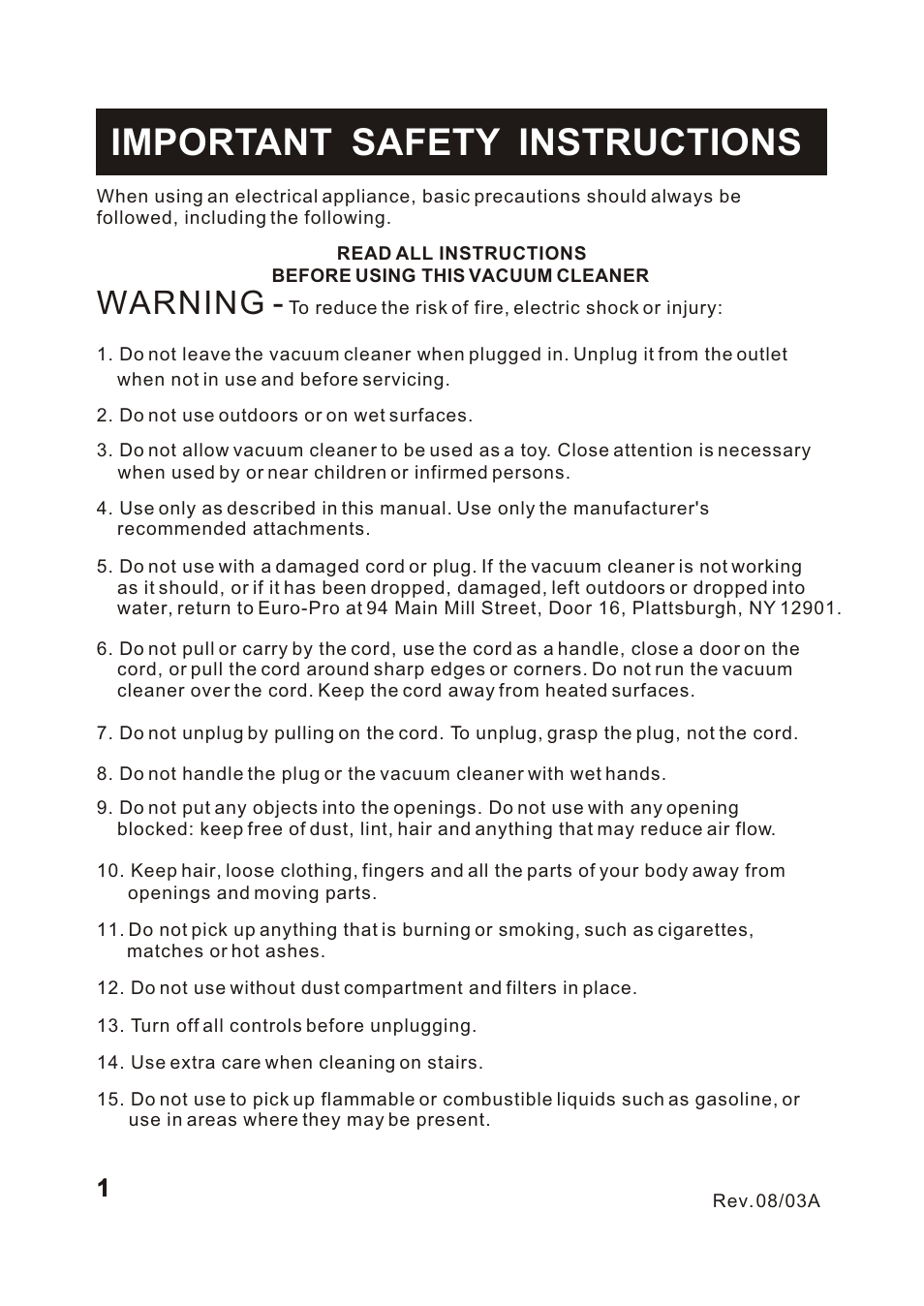 Т³гж 2, Important safety instructions, Warning | Shark V1315 User Manual | Page 2 / 18