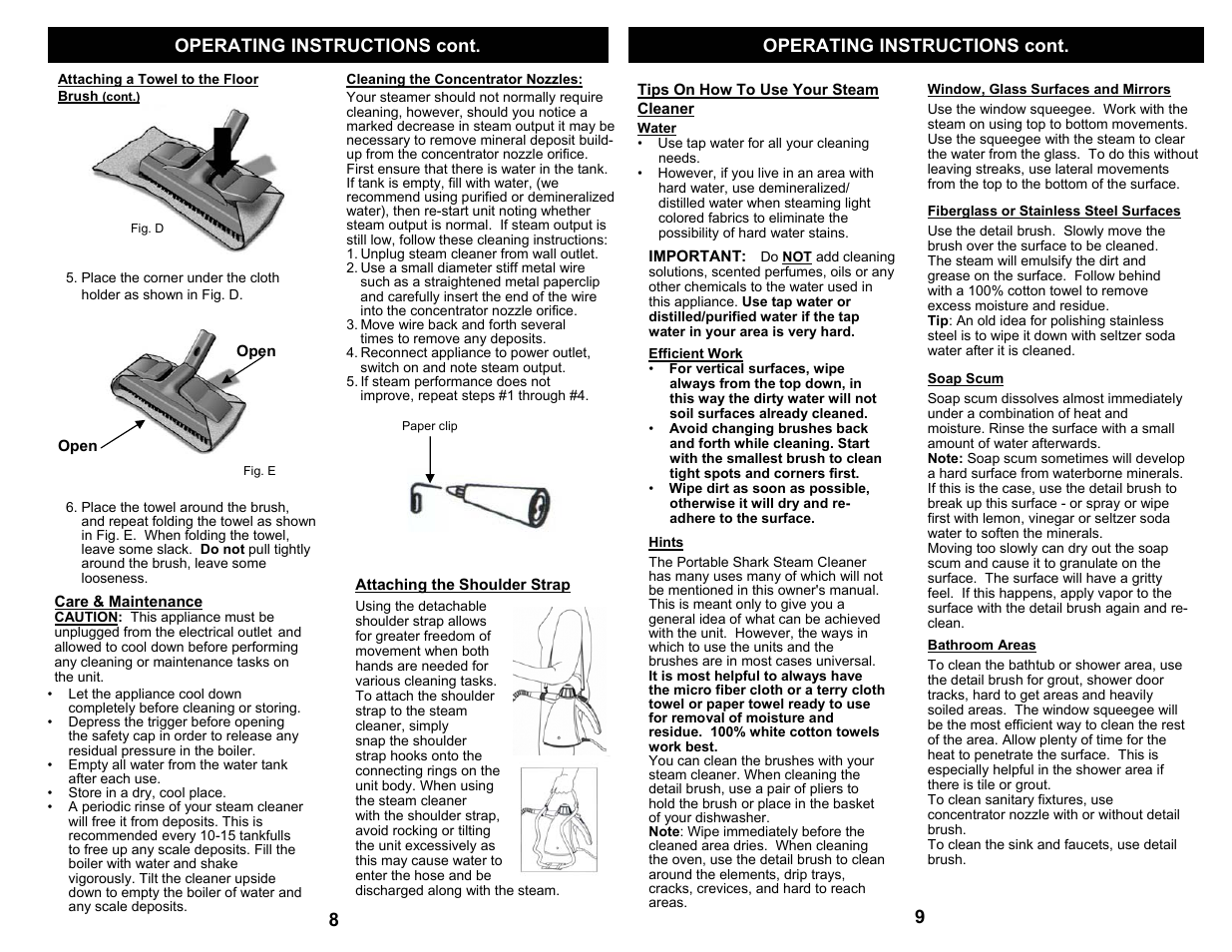 Operating instructions cont | Shark SC505 User Manual | Page 5 / 6
