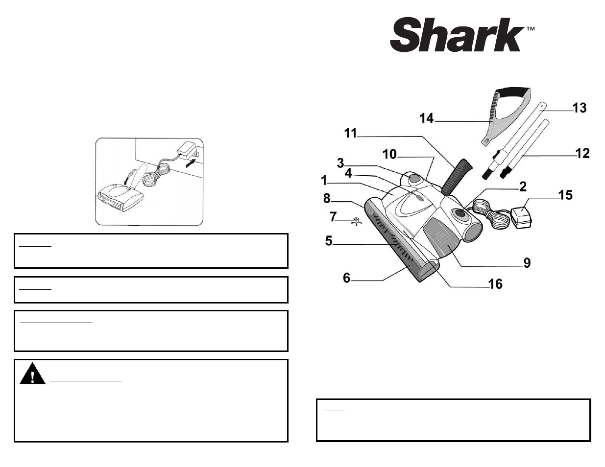 Nota, Importante, Precaución | Recarga del barredor inalámbrico | Shark V1730 User Manual | Page 13 / 28