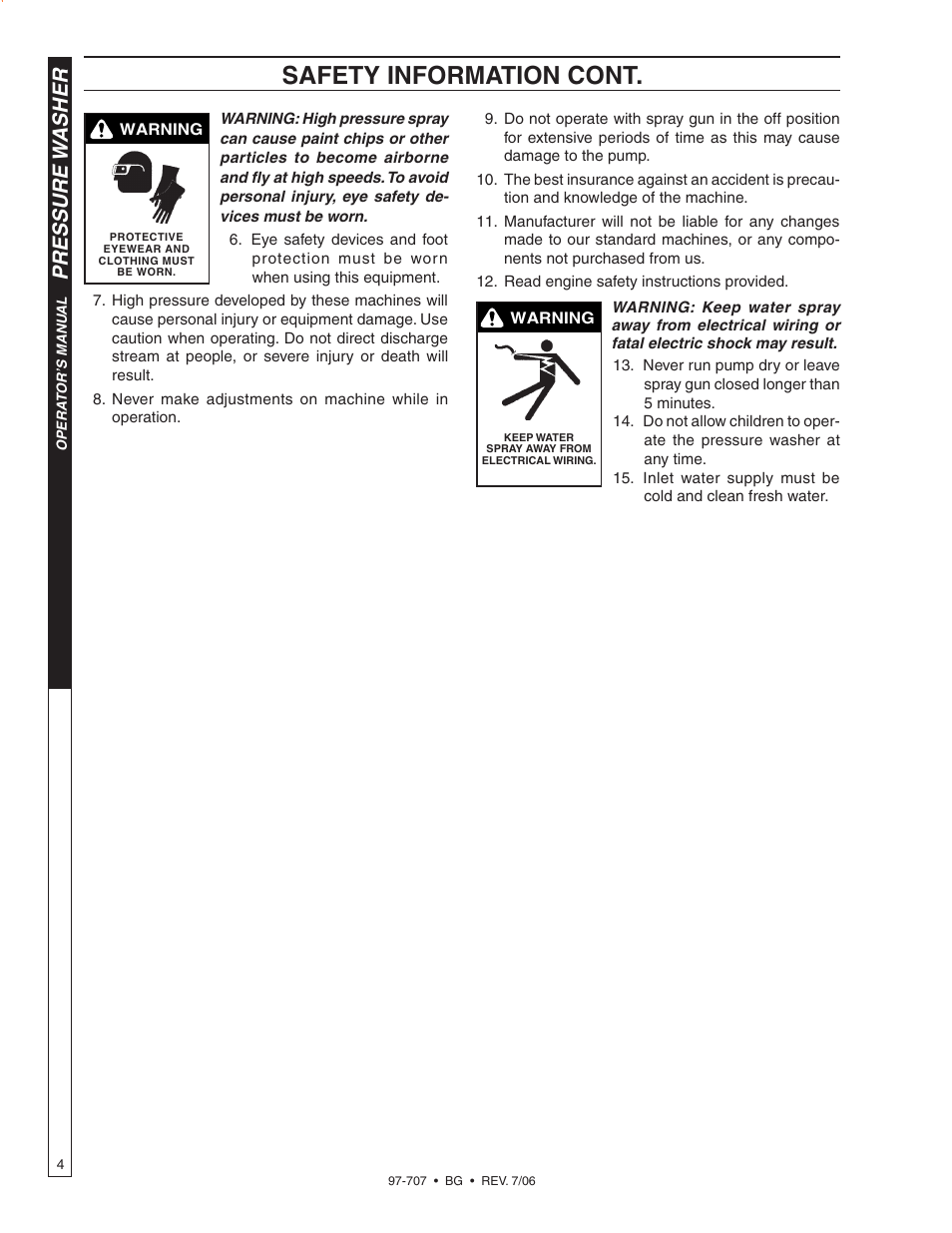 Safety information cont, Pressure w asher | Shark BG-3735 User Manual | Page 4 / 34