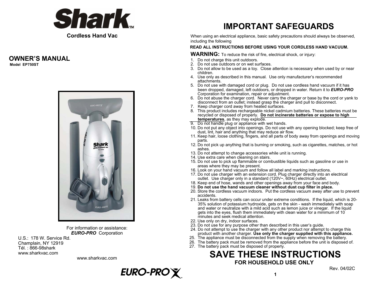 Shark EP750ST User Manual | 5 pages