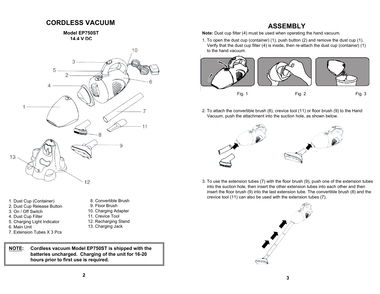 Cordless vacuum assembly | Shark EP750ST User Manual | Page 2 / 5