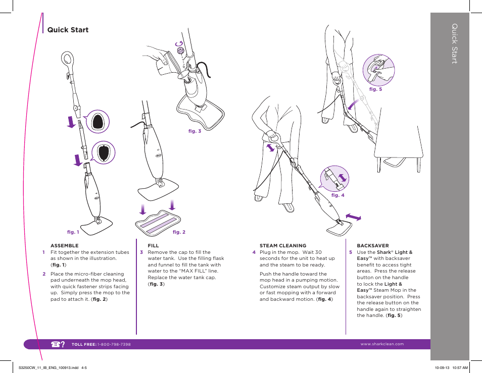 Quick s tart, Quick start | Shark LIGHT & EASY S3250CW User Manual | Page 3 / 11