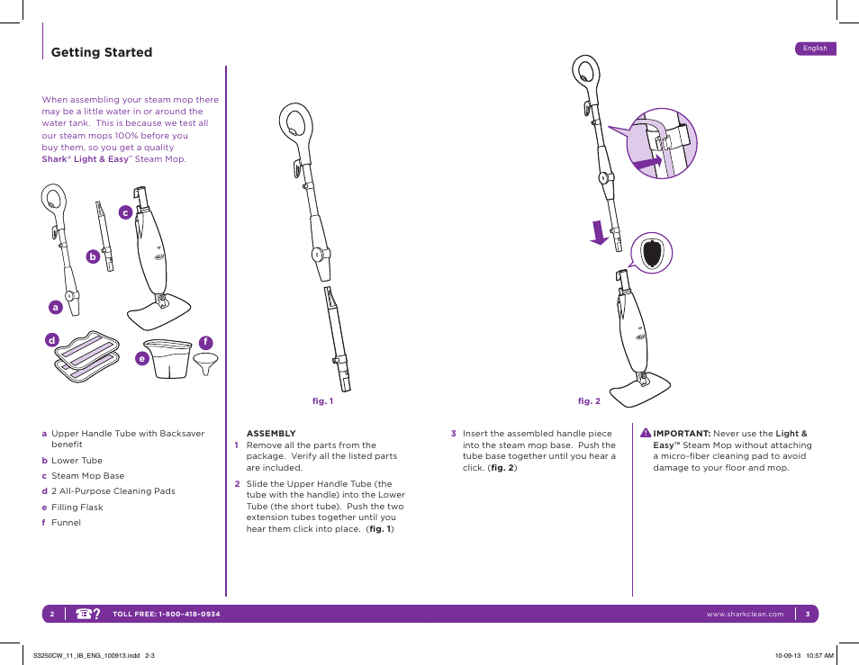 Getting started | Shark LIGHT & EASY S3250CW User Manual | Page 5 / 11