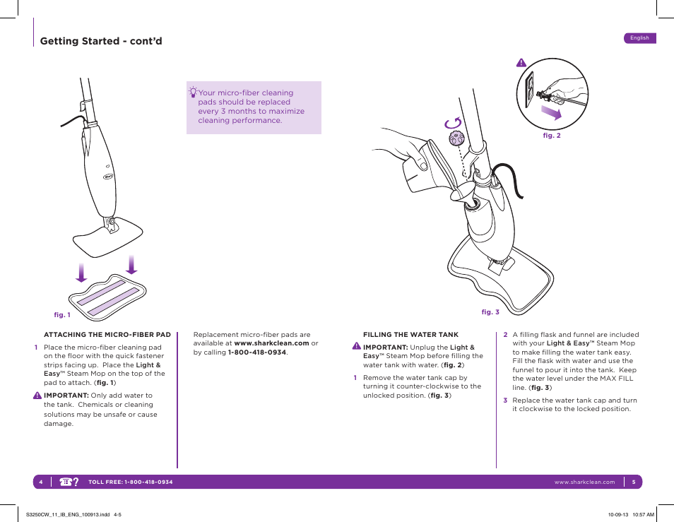 Getting started - cont’d | Shark LIGHT & EASY S3250CW User Manual | Page 6 / 11