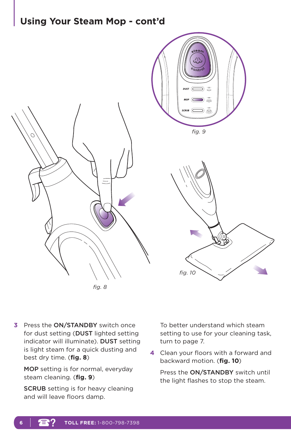 Using your steam mop - cont’d | Shark STEAM POCKET S3601 User Manual | Page 10 / 18