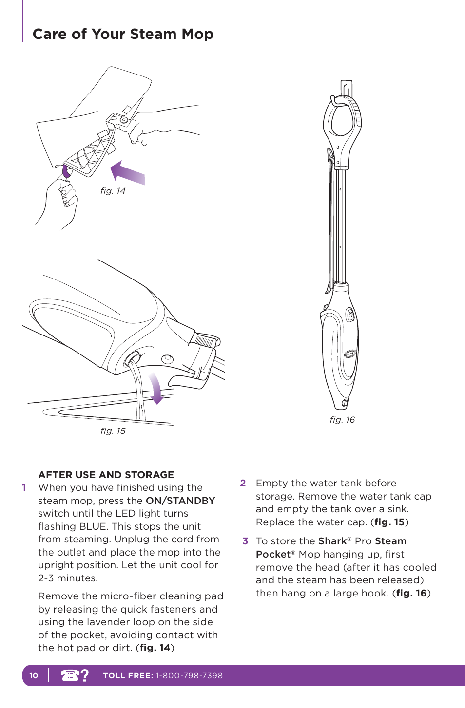 Care of your steam mop | Shark STEAM POCKET S3601 User Manual | Page 14 / 18