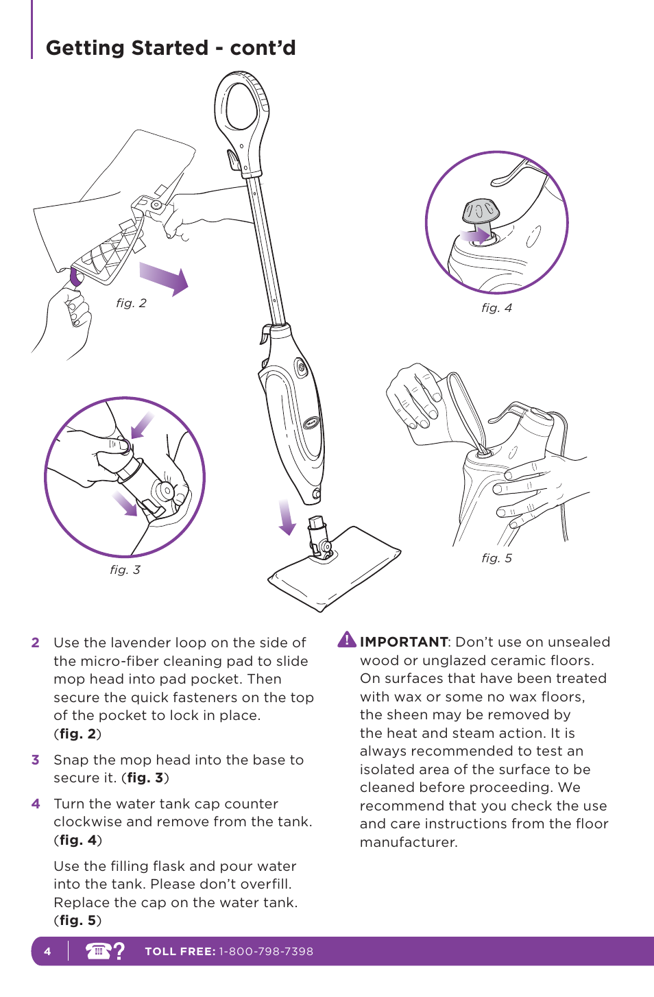 Getting started - cont’d | Shark STEAM POCKET S3601 User Manual | Page 8 / 18