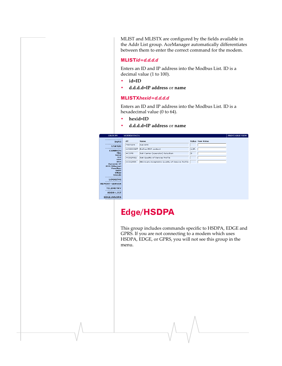 Edge/hsdpa, Mlistid=d.d.d.d mlistxhexid=d.d.d.d | Sierra Raven EDGE User Manual | Page 109 / 141