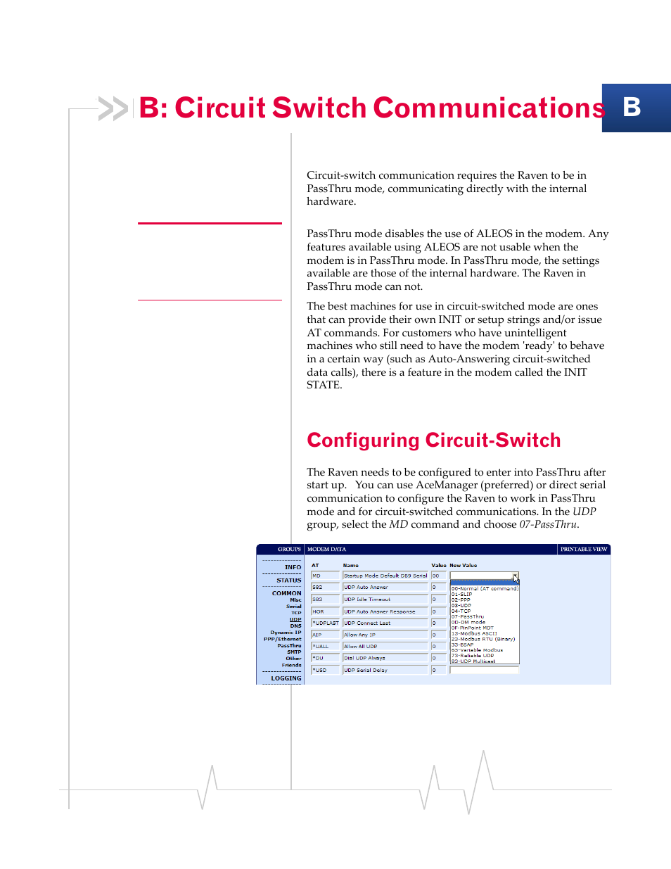B: circuit switch communications, Configuring circuit-switch, Circuit switch communications | Sierra Raven EDGE User Manual | Page 112 / 141