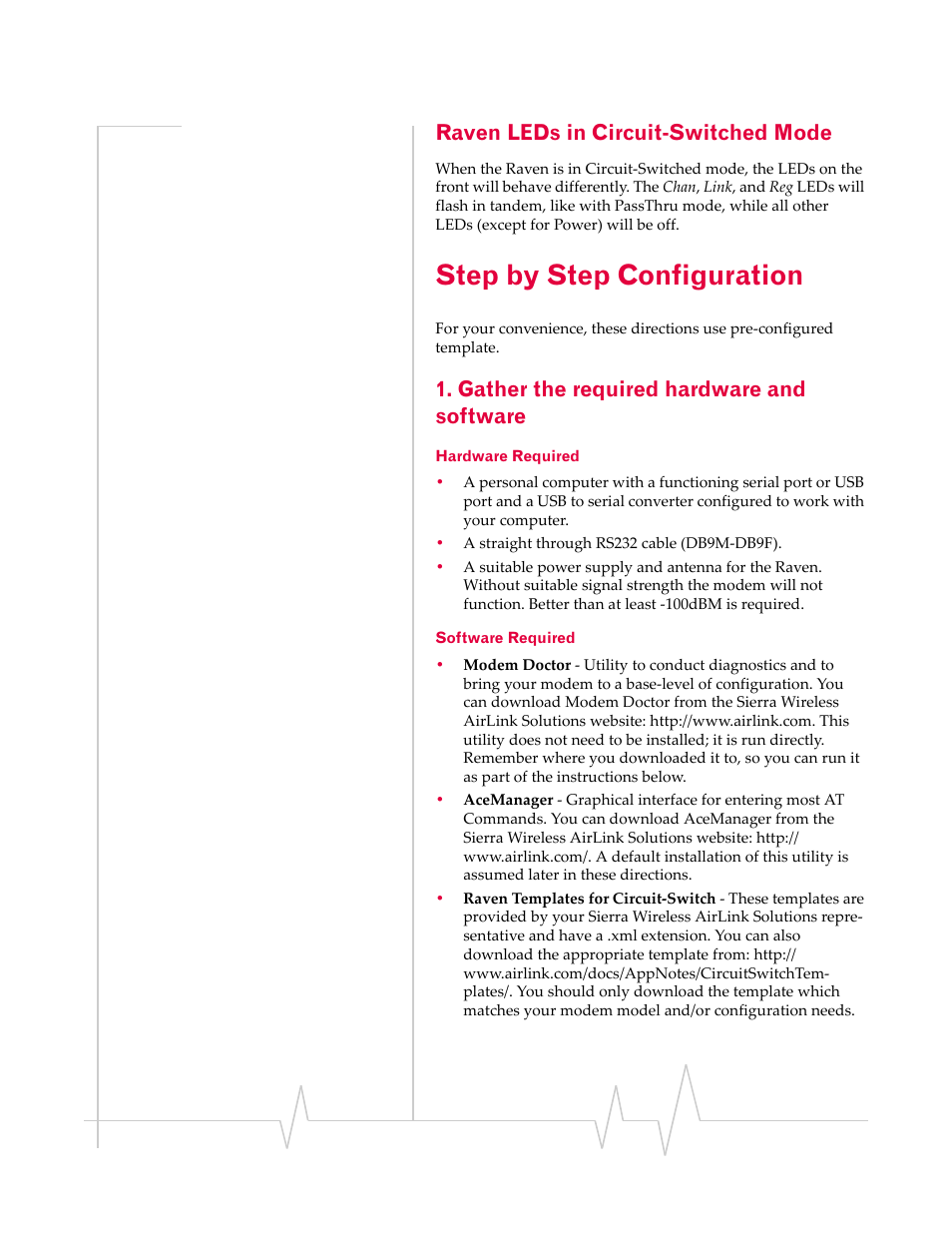 Raven leds in circuit-switched mode, Step by step configuration, Hardware required software required | Step by step, Configuration, Gather the required hardware and software | Sierra Raven EDGE User Manual | Page 114 / 141