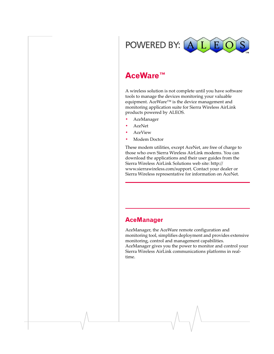Aceware, Acemanager | Sierra Raven EDGE User Manual | Page 12 / 141