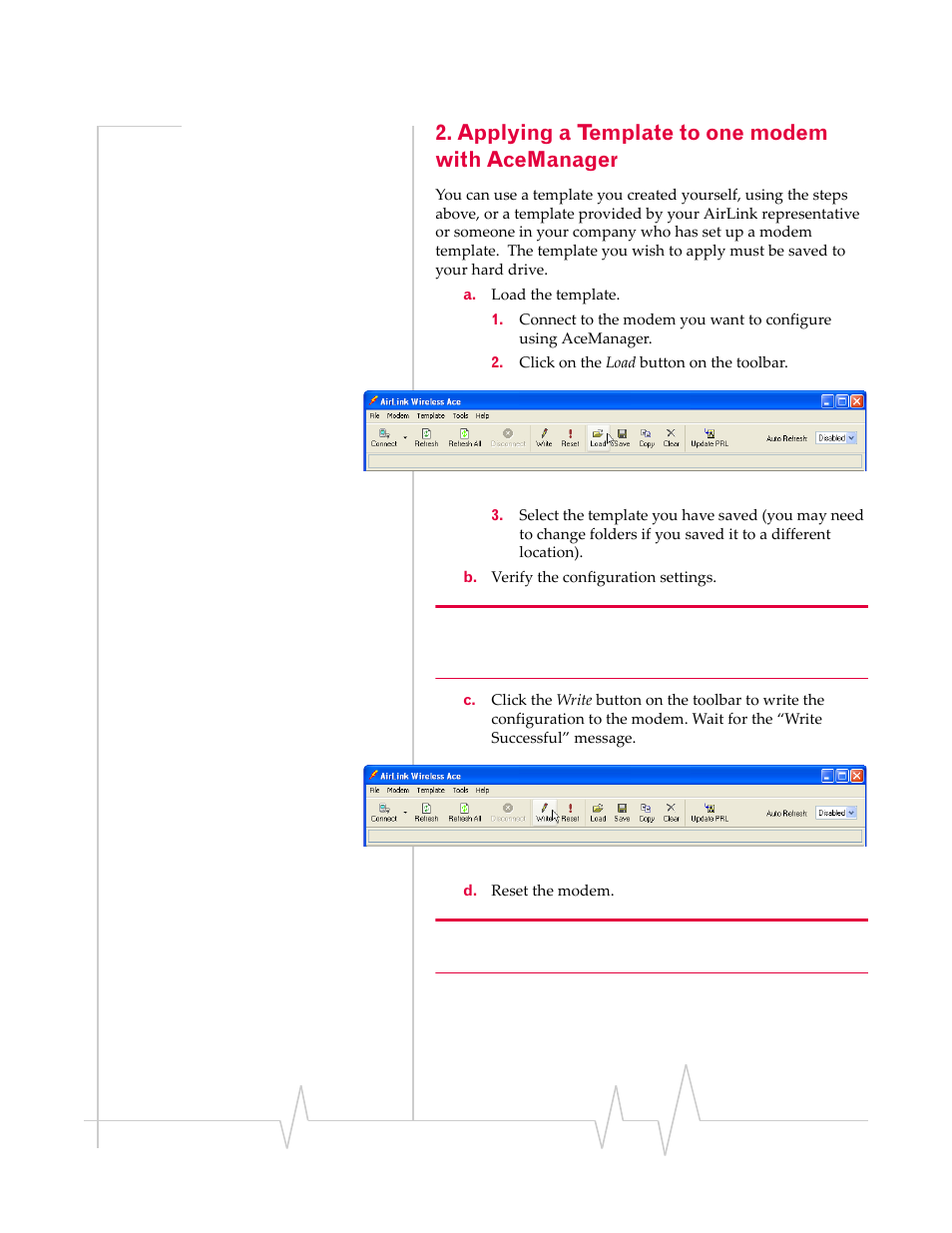 Applying a template to one modem with acemanager | Sierra Raven EDGE User Manual | Page 41 / 141