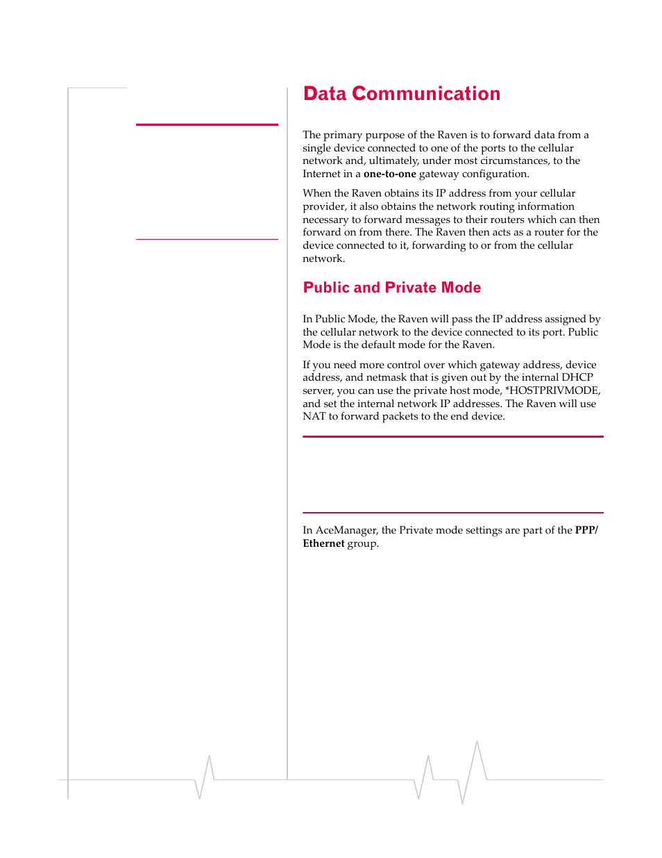 Data communication, Public and private mode | Sierra Raven EDGE User Manual | Page 51 / 141